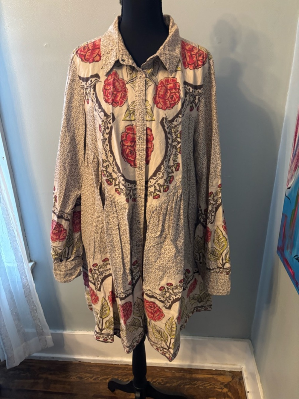 Free people smell the roses mini dress oversized womens L boho festival
